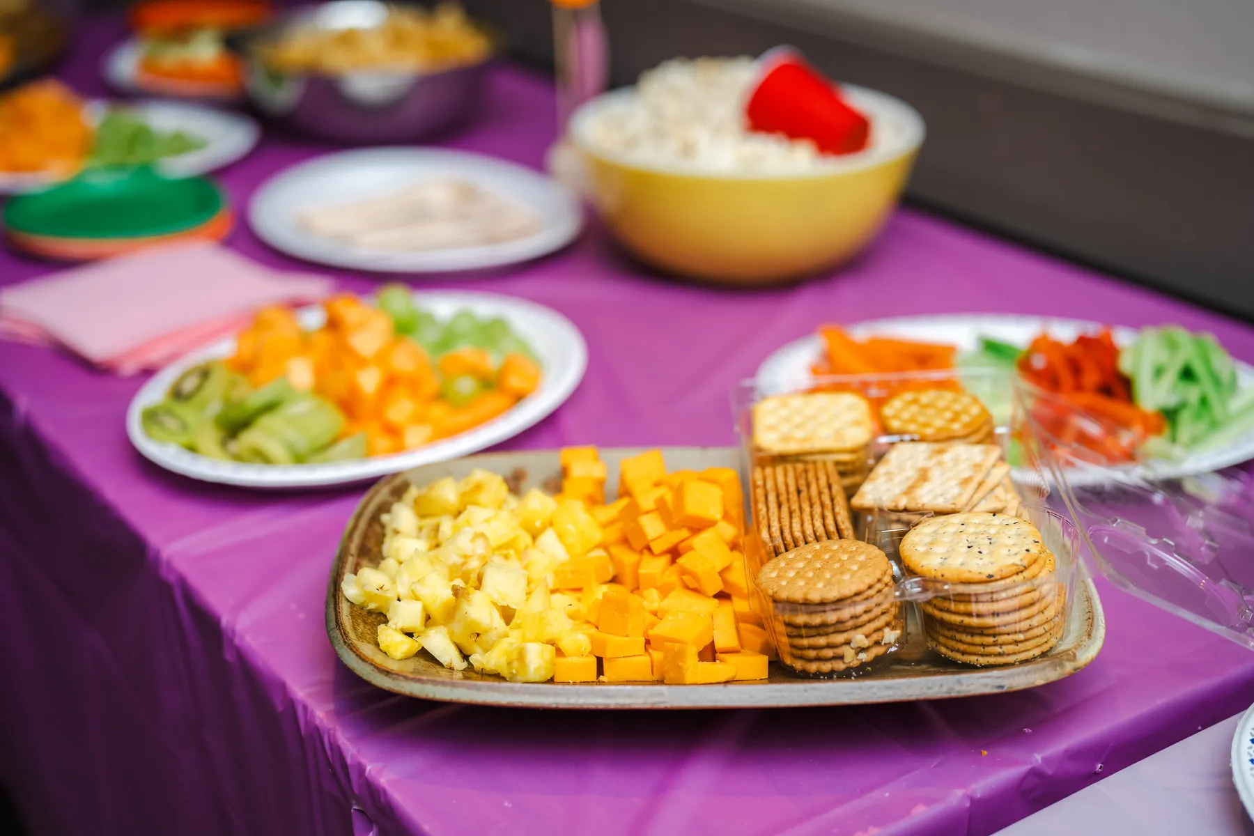 Food arranged on the buffet at Alison’s birthday celebration.