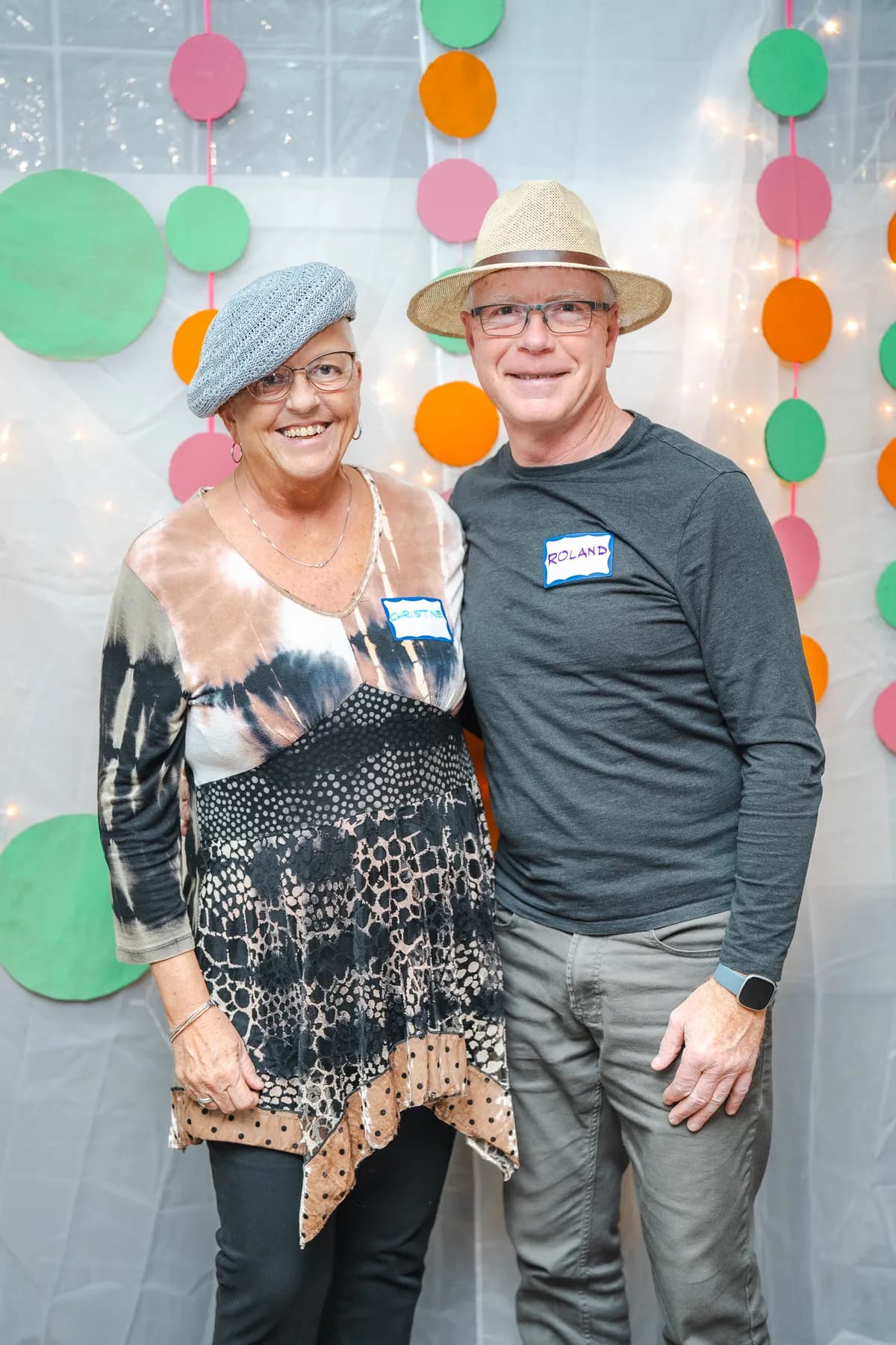 Two guests posing together at Alison’s birthday celebration.