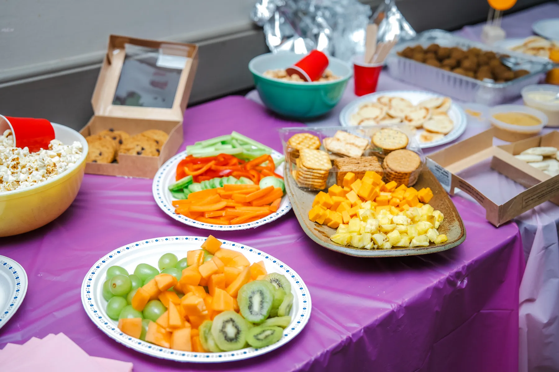 Food arranged on the buffet at Alison’s birthday celebration.