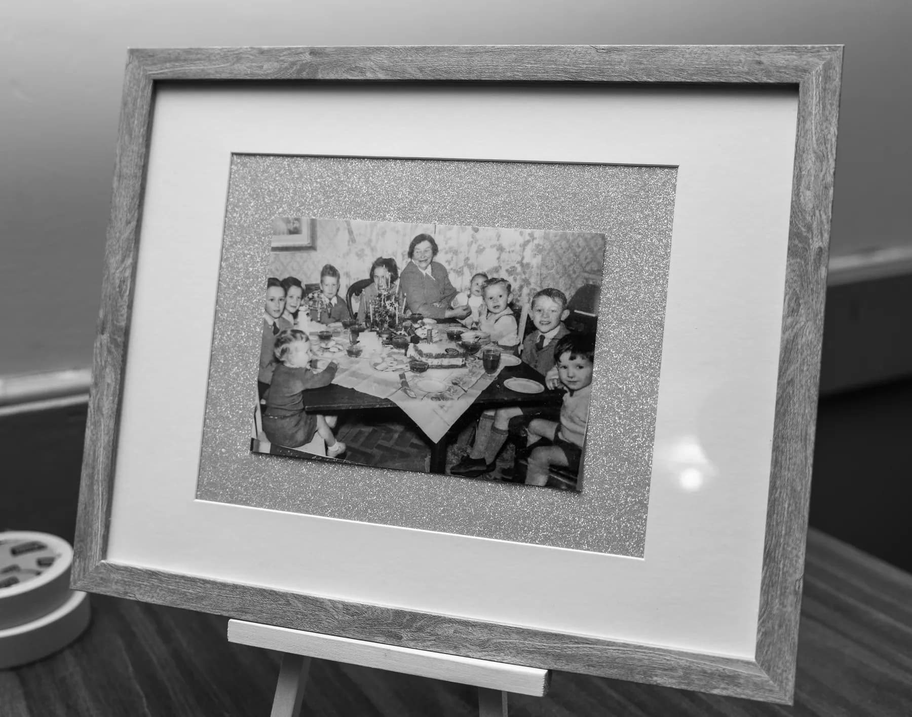 A framed photograph on display at Alison’s birthday celebration.