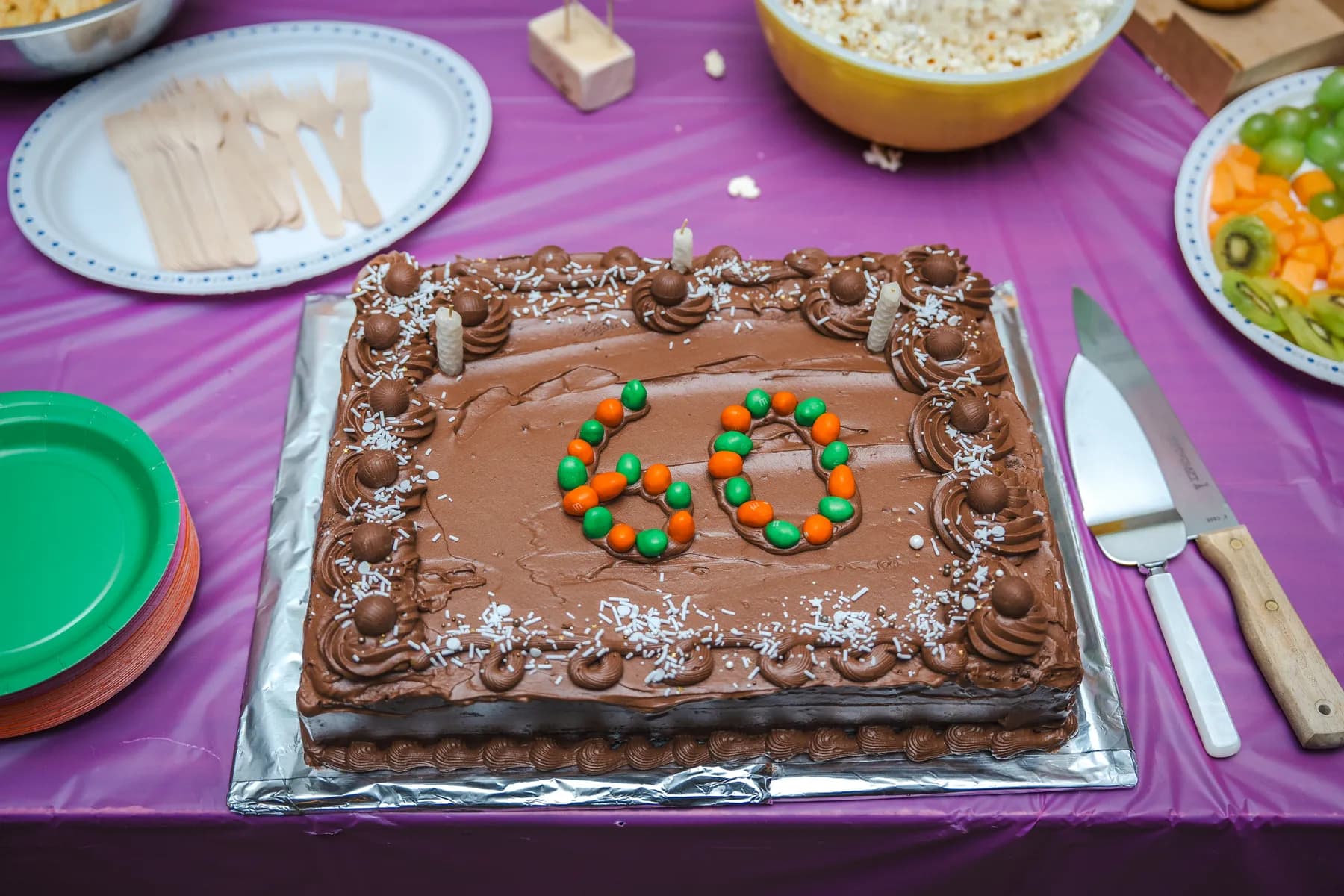 The birthday cake with a 60 decoration at Alison’s birthday celebration.