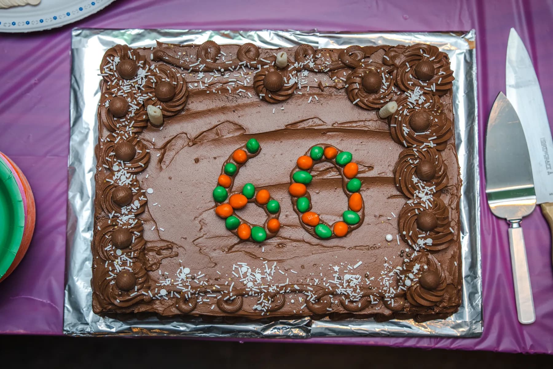 The birthday cake with a 60 decoration at Alison’s birthday celebration.