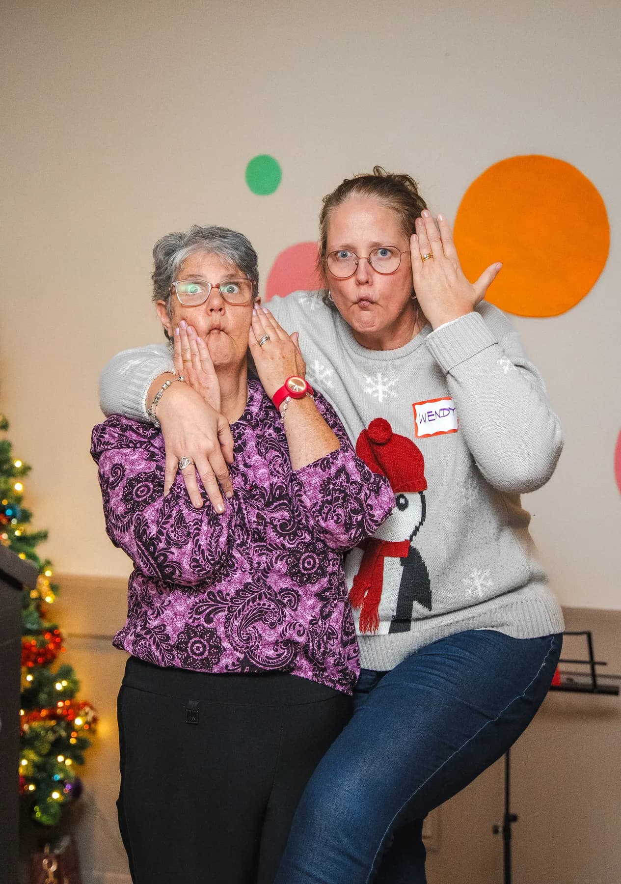 Guests taking part in a playful group performance at Alison’s birthday celebration.