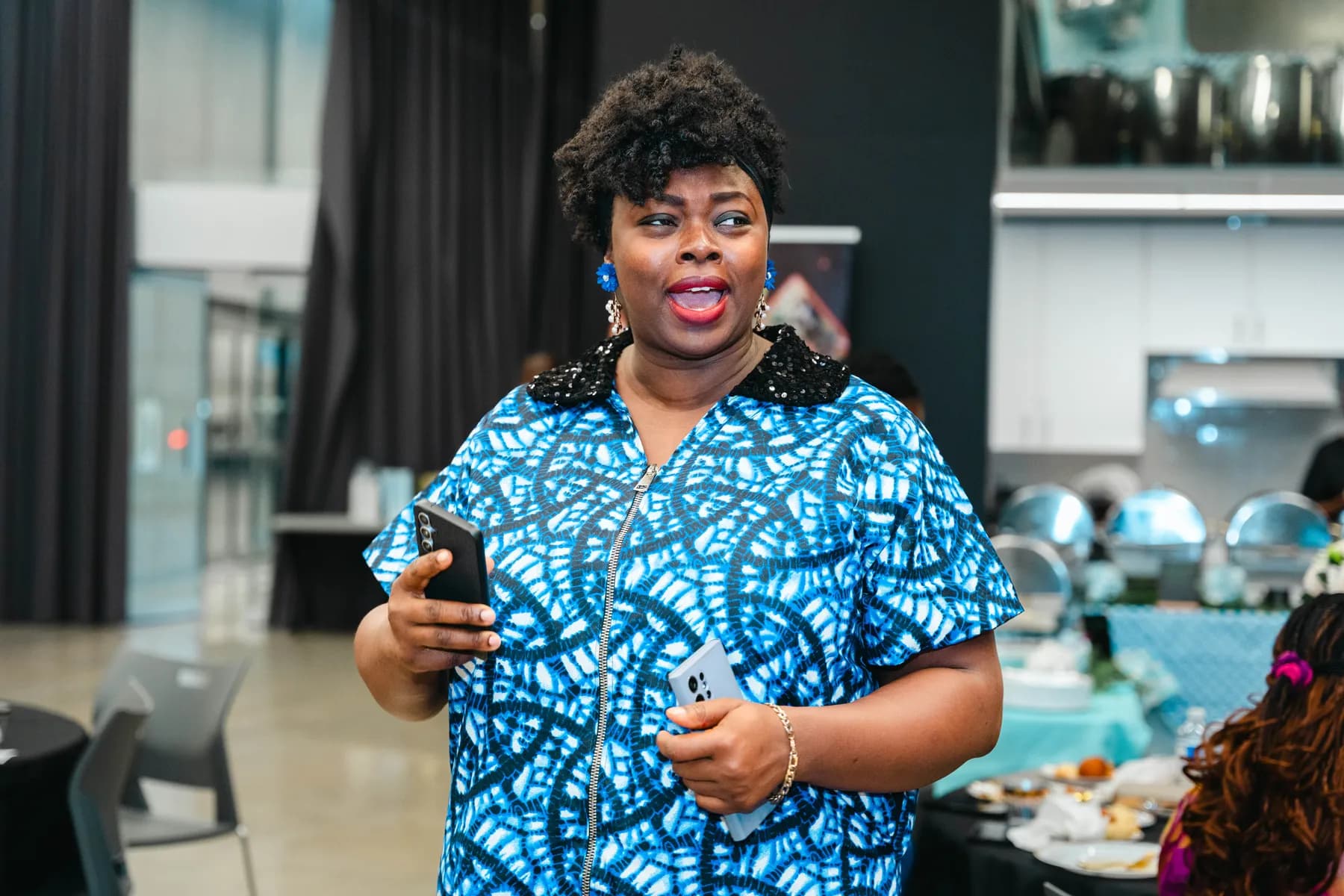 A woman giving a speech at BJ’s 40th birthday party.