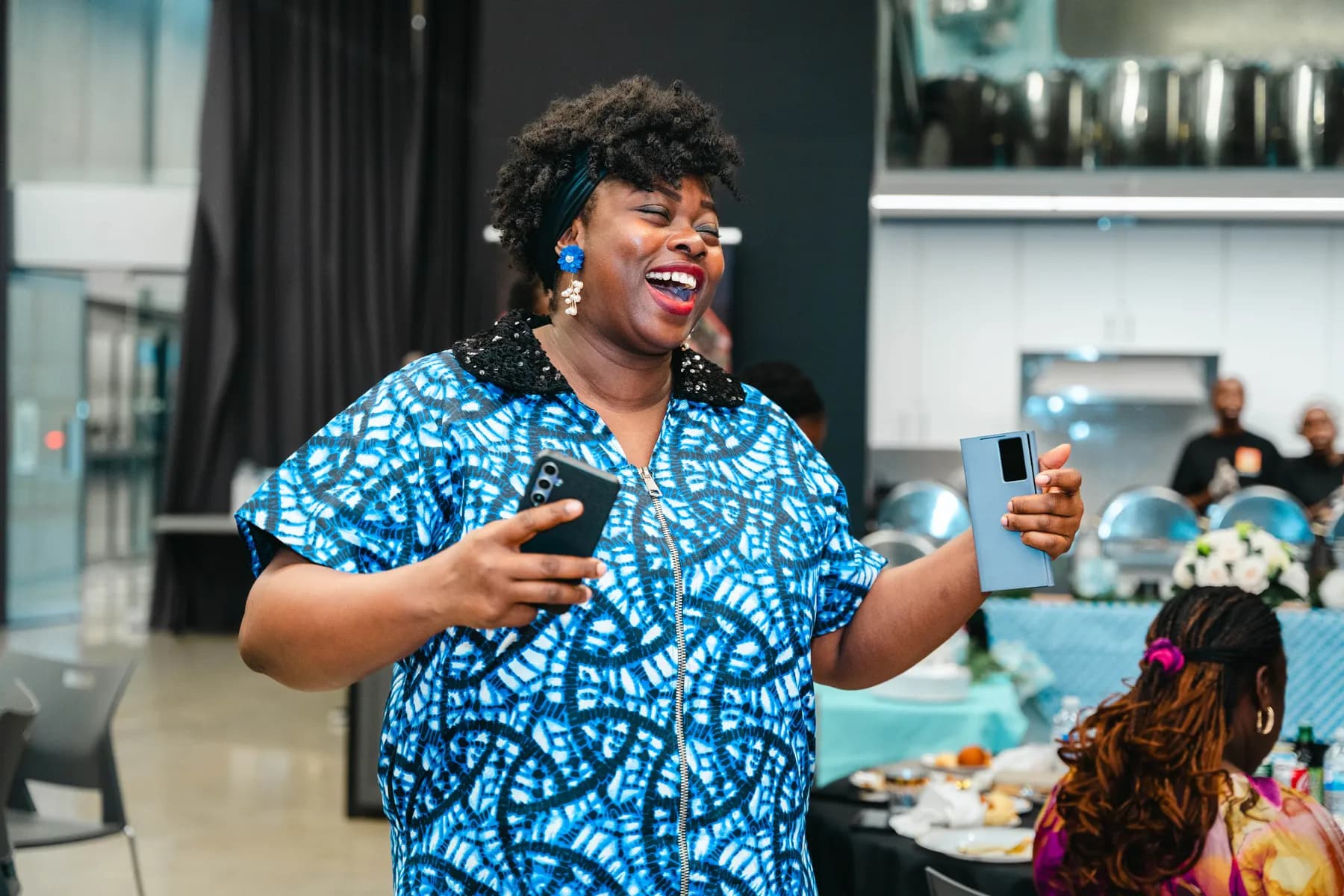 A woman giving a speech at BJ’s 40th birthday party.