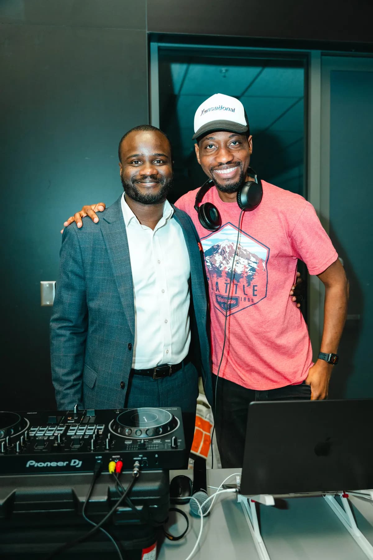 The DJ posing with a guest at BJ’s 40th birthday party.