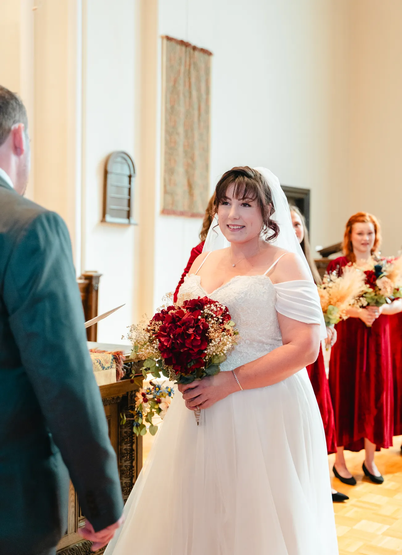 The bride walking toward the ceremony at Kody and Jaz’s wedding.