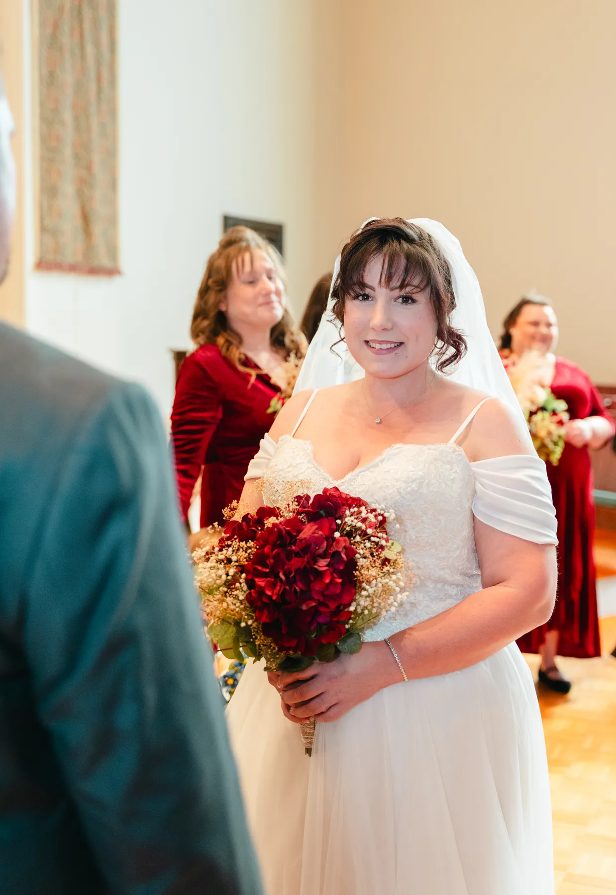 The bride walking toward the ceremony at Kody and Jaz’s wedding.