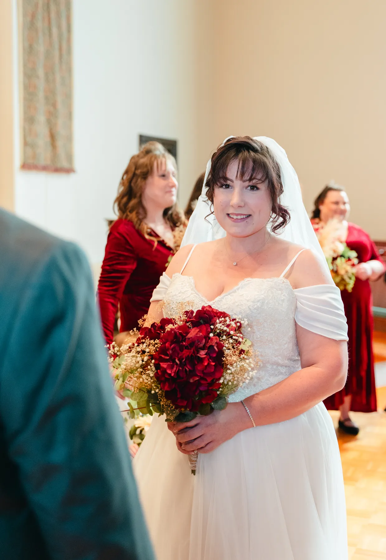The bride walking toward the ceremony at Kody and Jaz’s wedding.