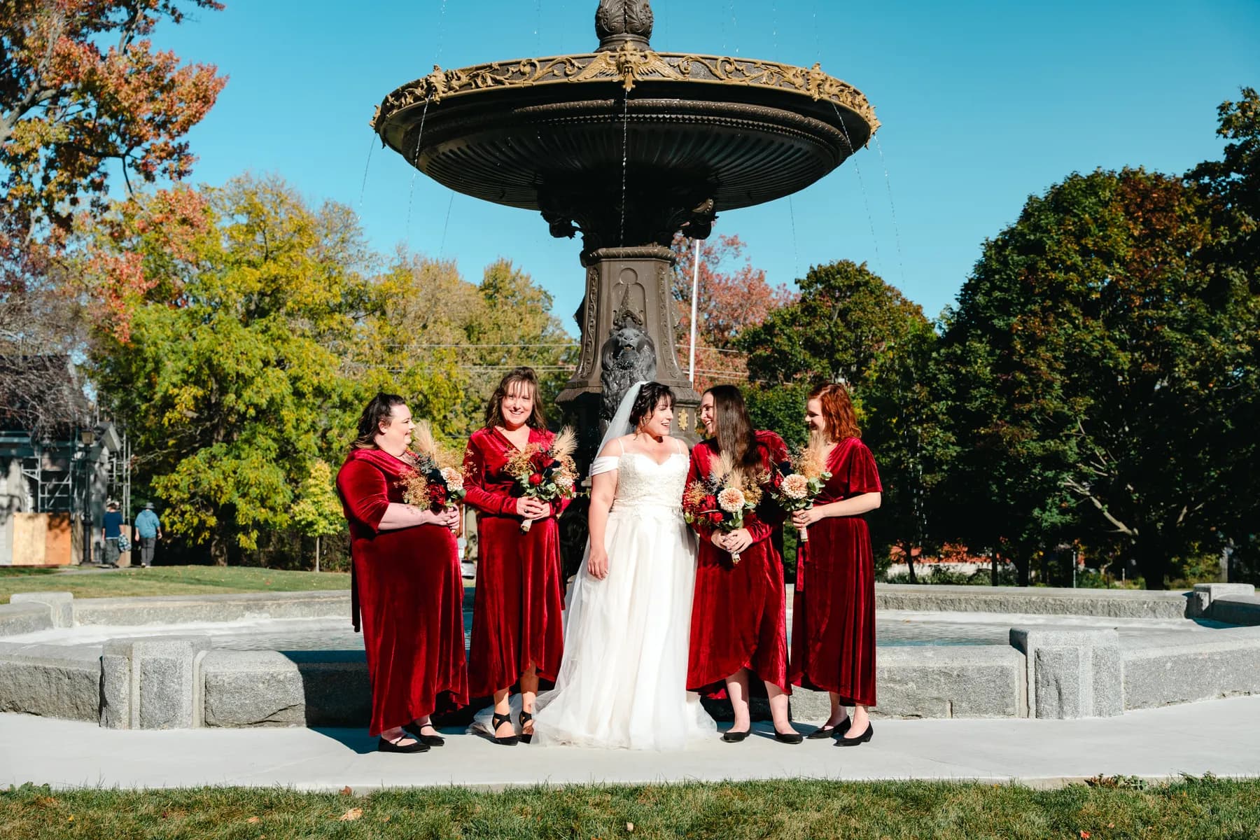Wedding portraits beside the fountain at Kody and Jaz’s wedding.