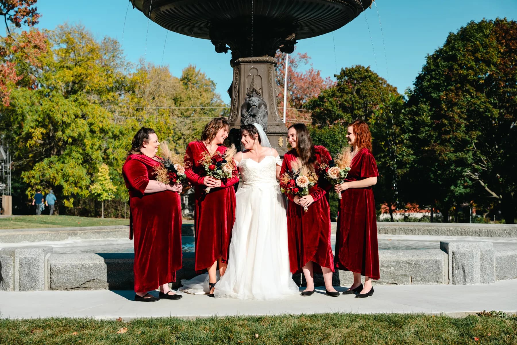 Wedding portraits beside the fountain at Kody and Jaz’s wedding.