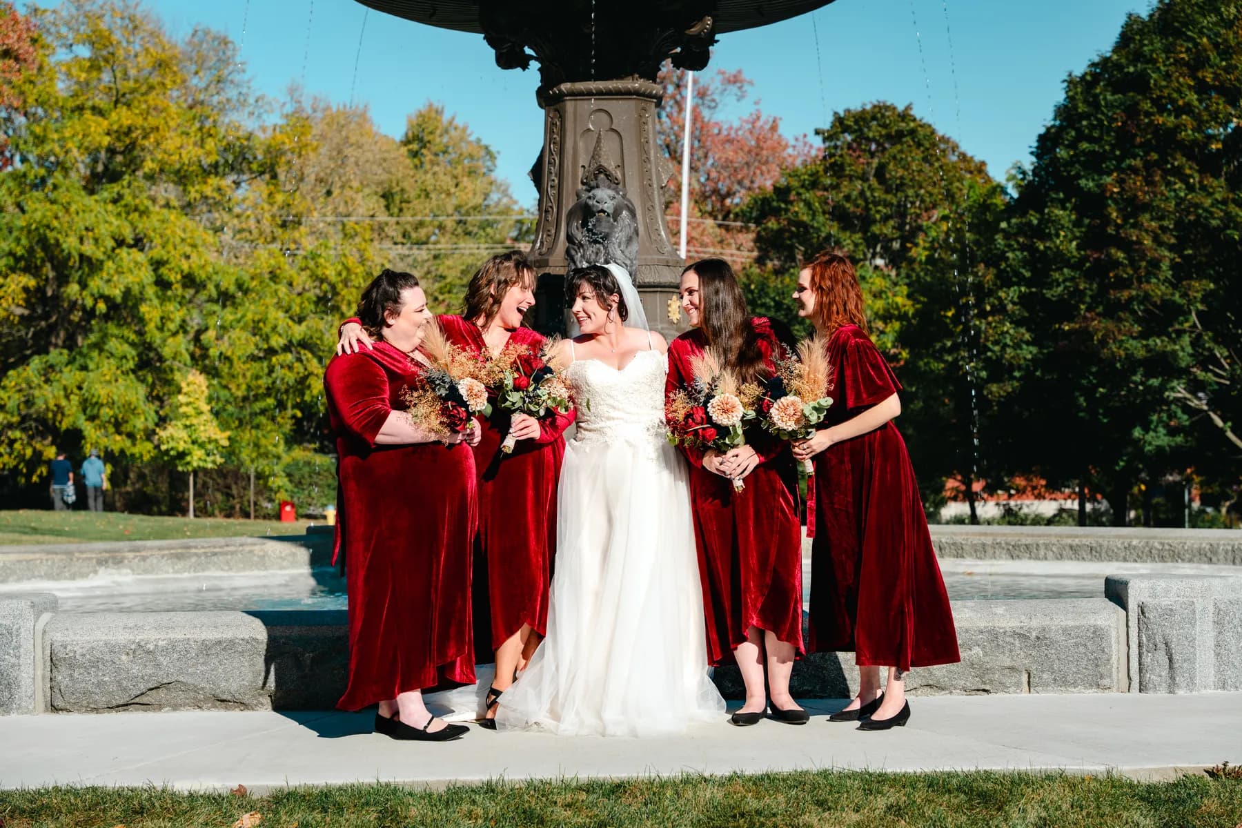 Wedding portraits beside the fountain at Kody and Jaz’s wedding.