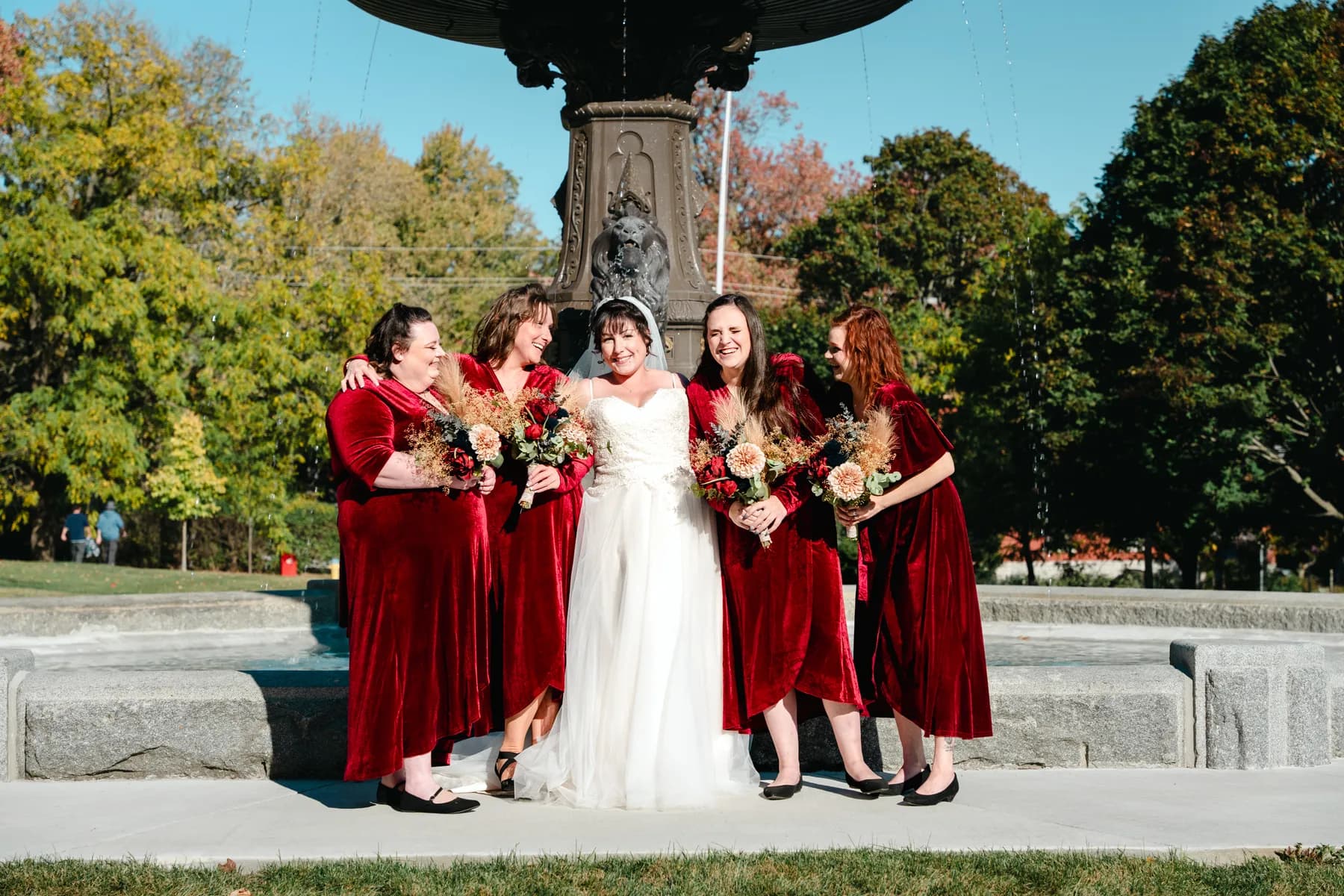 Wedding portraits beside the fountain at Kody and Jaz’s wedding.