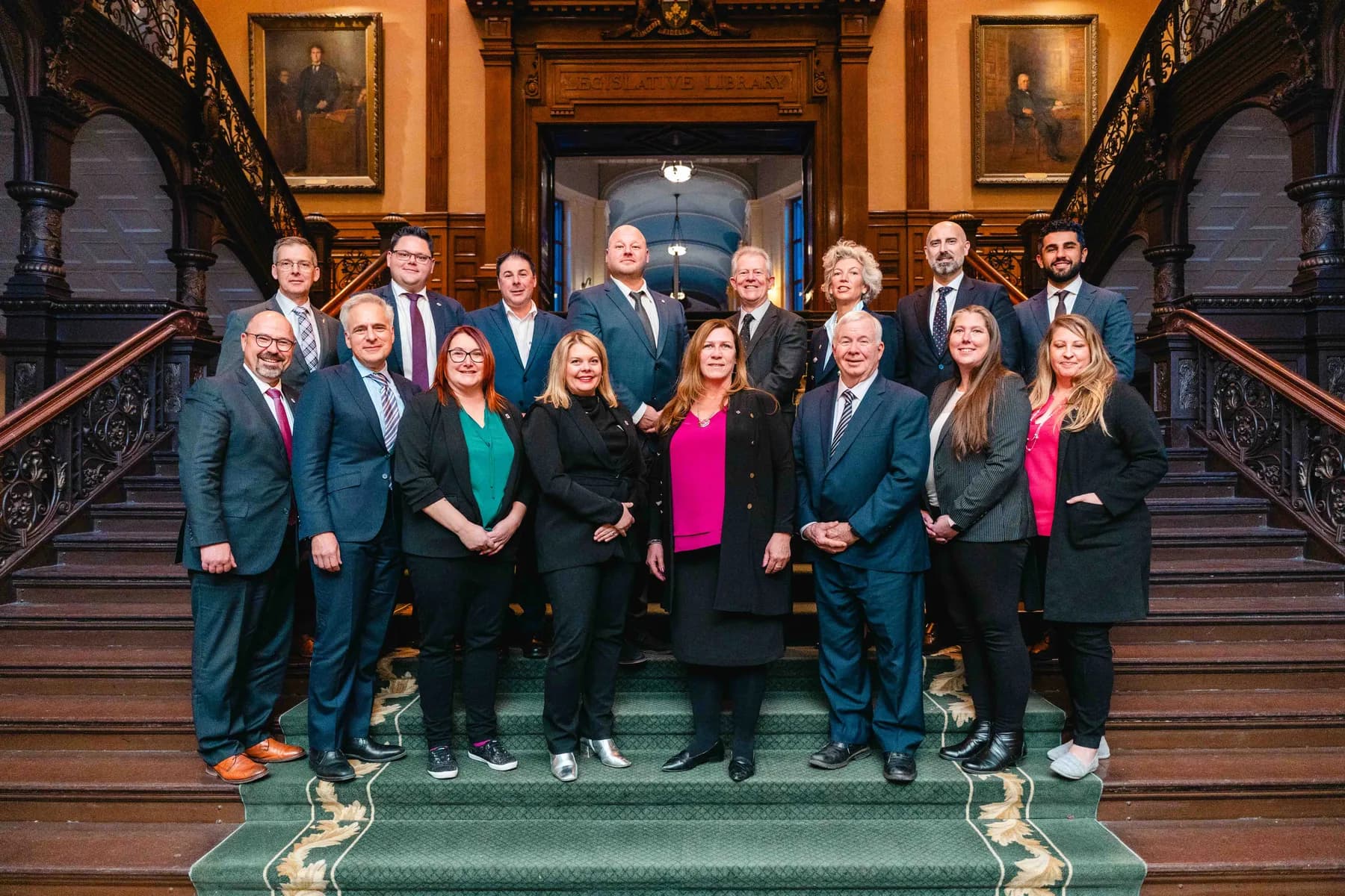 The IBAO group gathered on the staircase at the IBAO event at Queen’s Park.