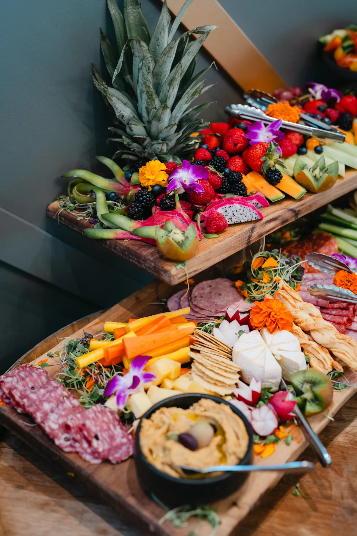 Halloween appetizers and grazing table details at Jenna and Jake’s Halloween party.