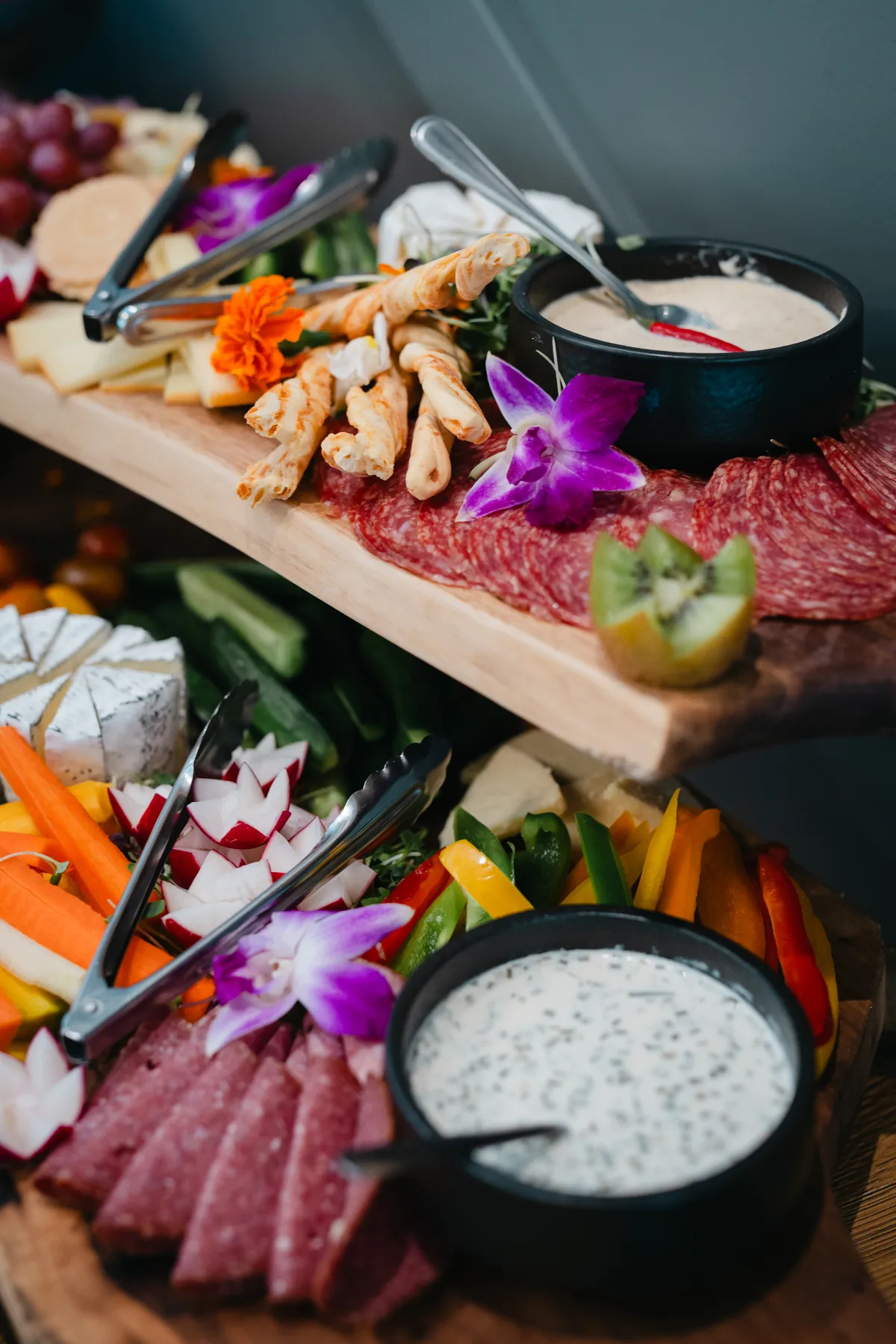 Halloween appetizers and grazing table details at Jenna and Jake’s Halloween party.