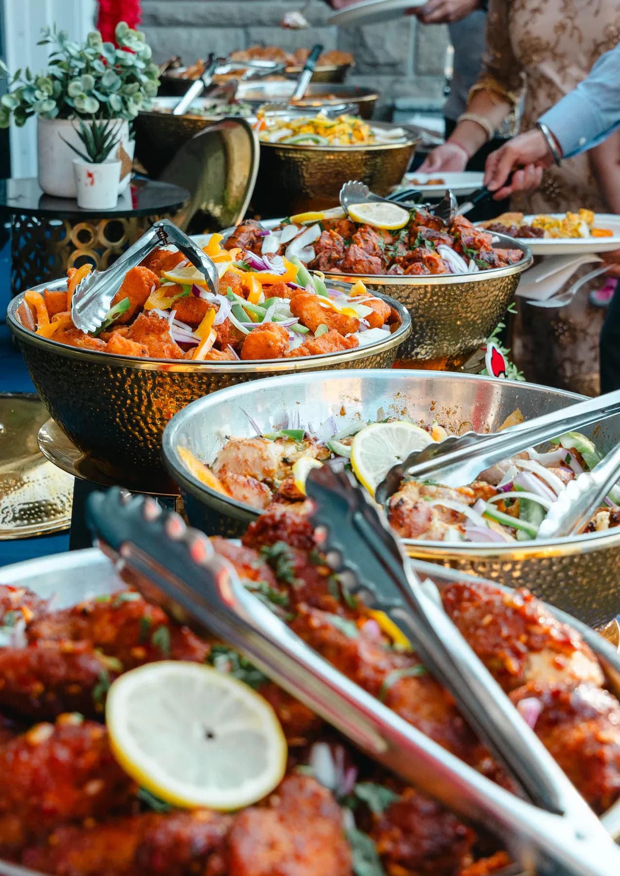 Food arranged for the celebration at Aaron’s Haldi celebration.