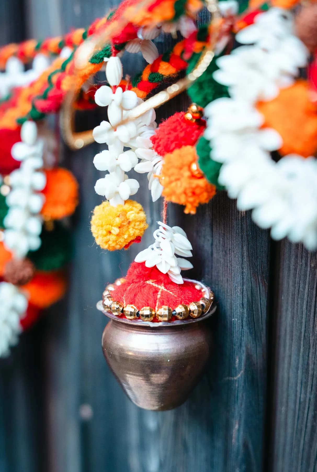 Garlands decorating the celebration at Aaron’s Haldi celebration.