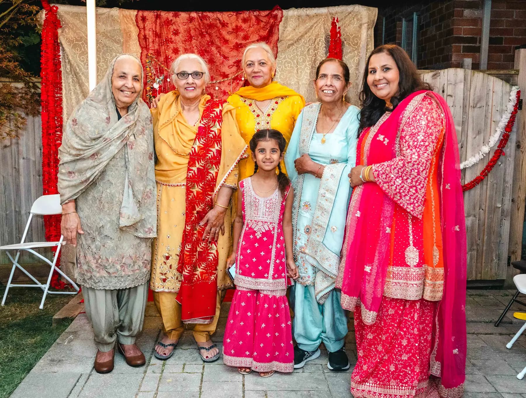 Guests posing together at Aaron’s Haldi celebration.