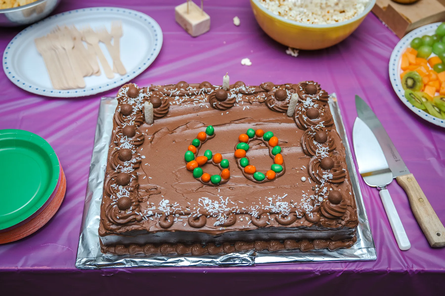The birthday cake with a 60 decoration at Alison’s birthday celebration.