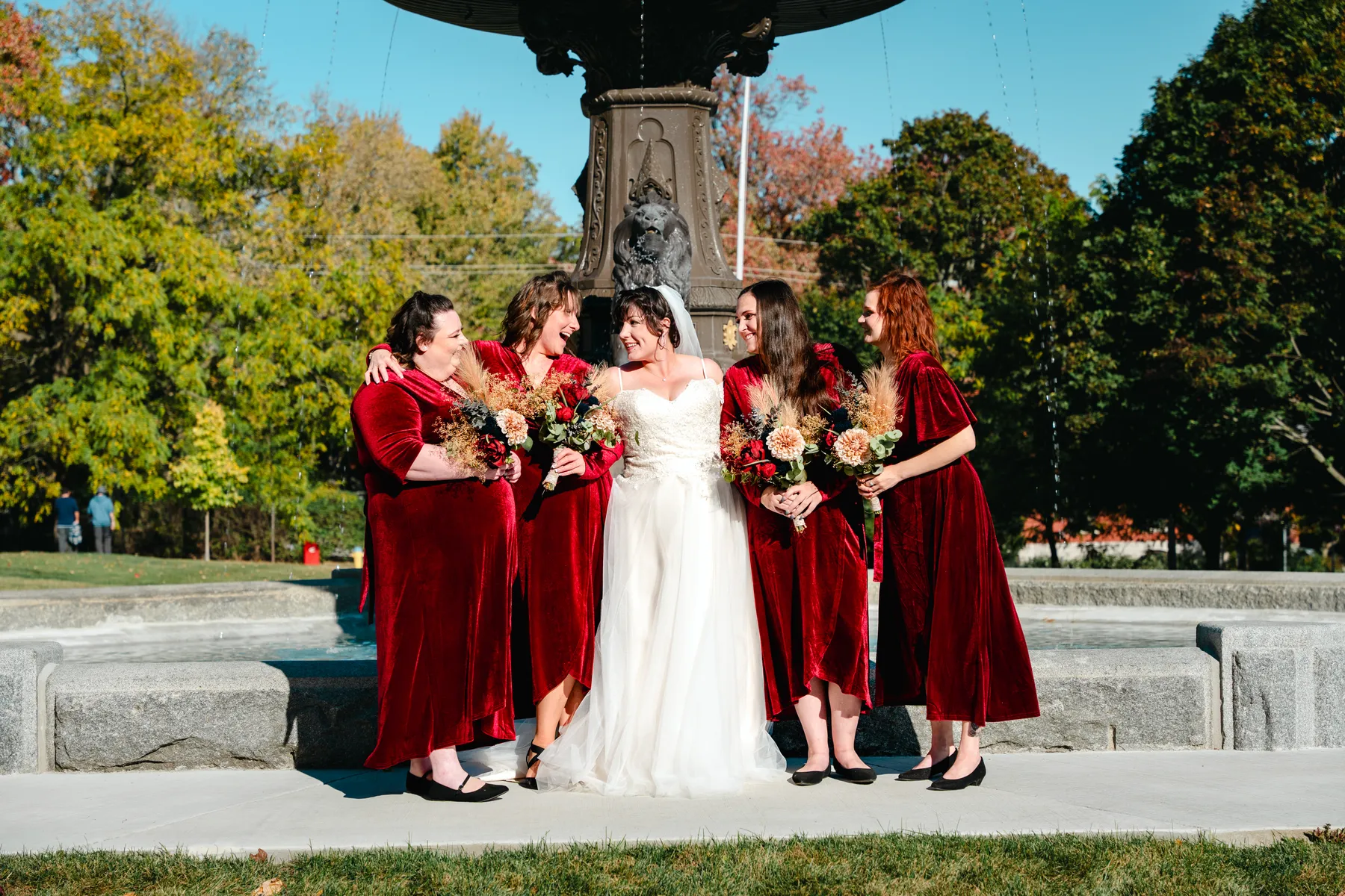 Wedding portraits beside the fountain at Kody and Jaz’s wedding.