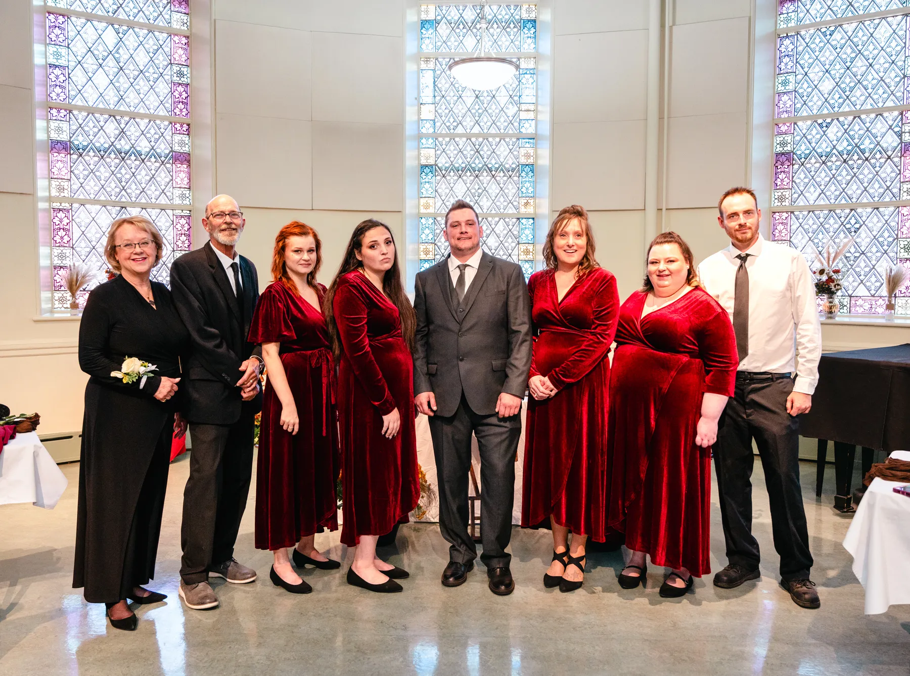 The couple and guests at the reception at Kody and Jaz’s wedding.