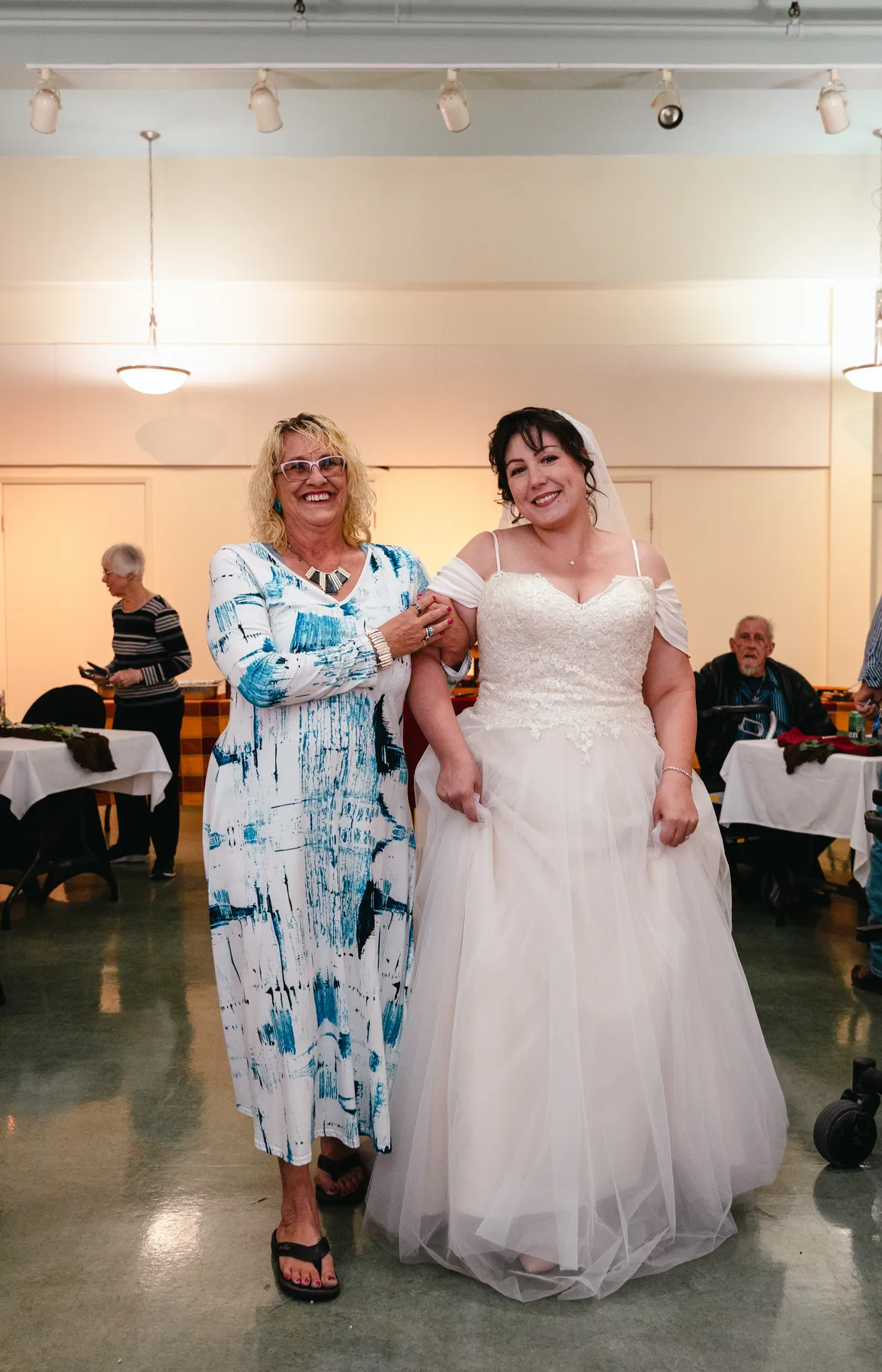 The couple and guests at the reception at Kody and Jaz’s wedding.