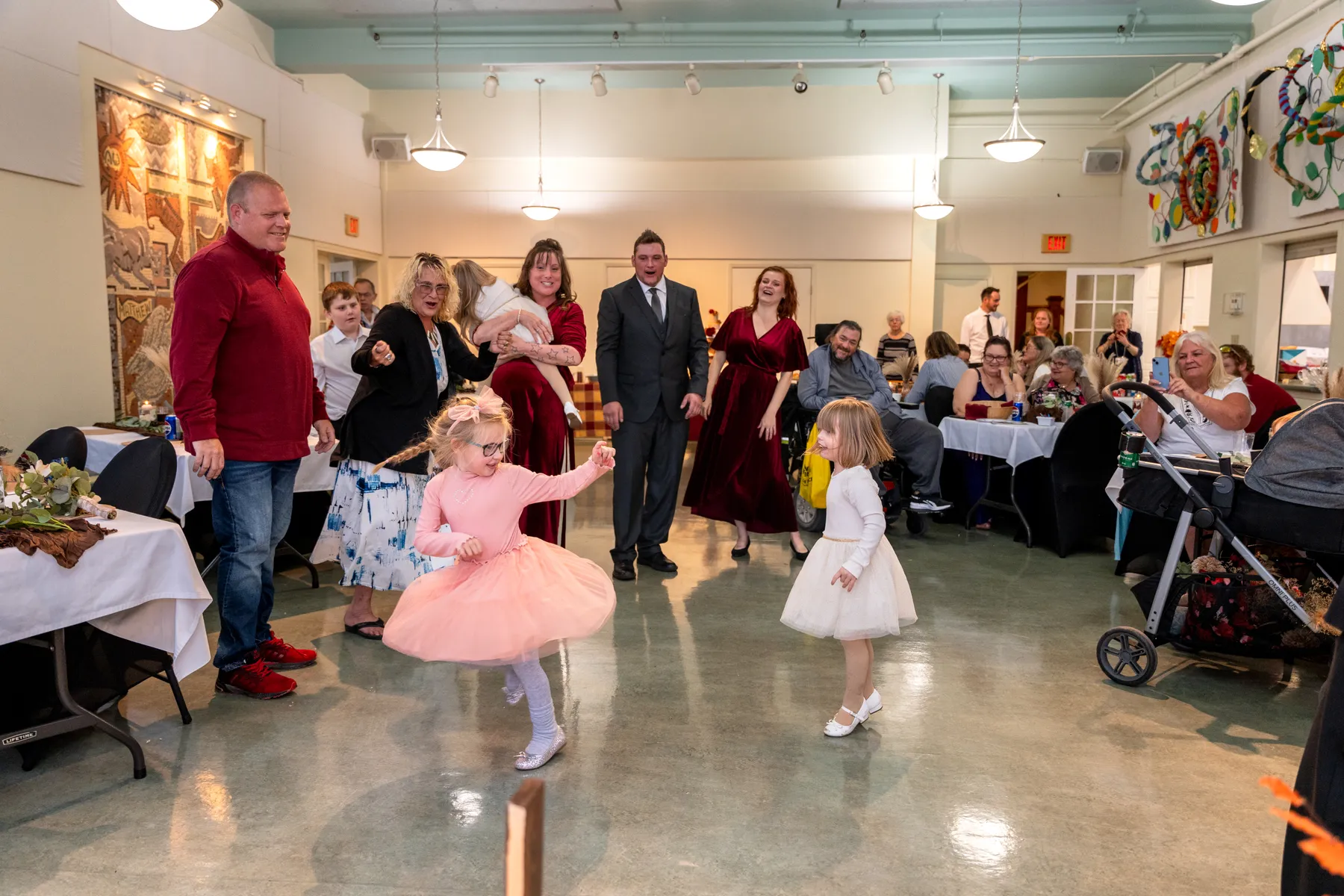 Children and guests dancing at Kody and Jaz’s wedding.