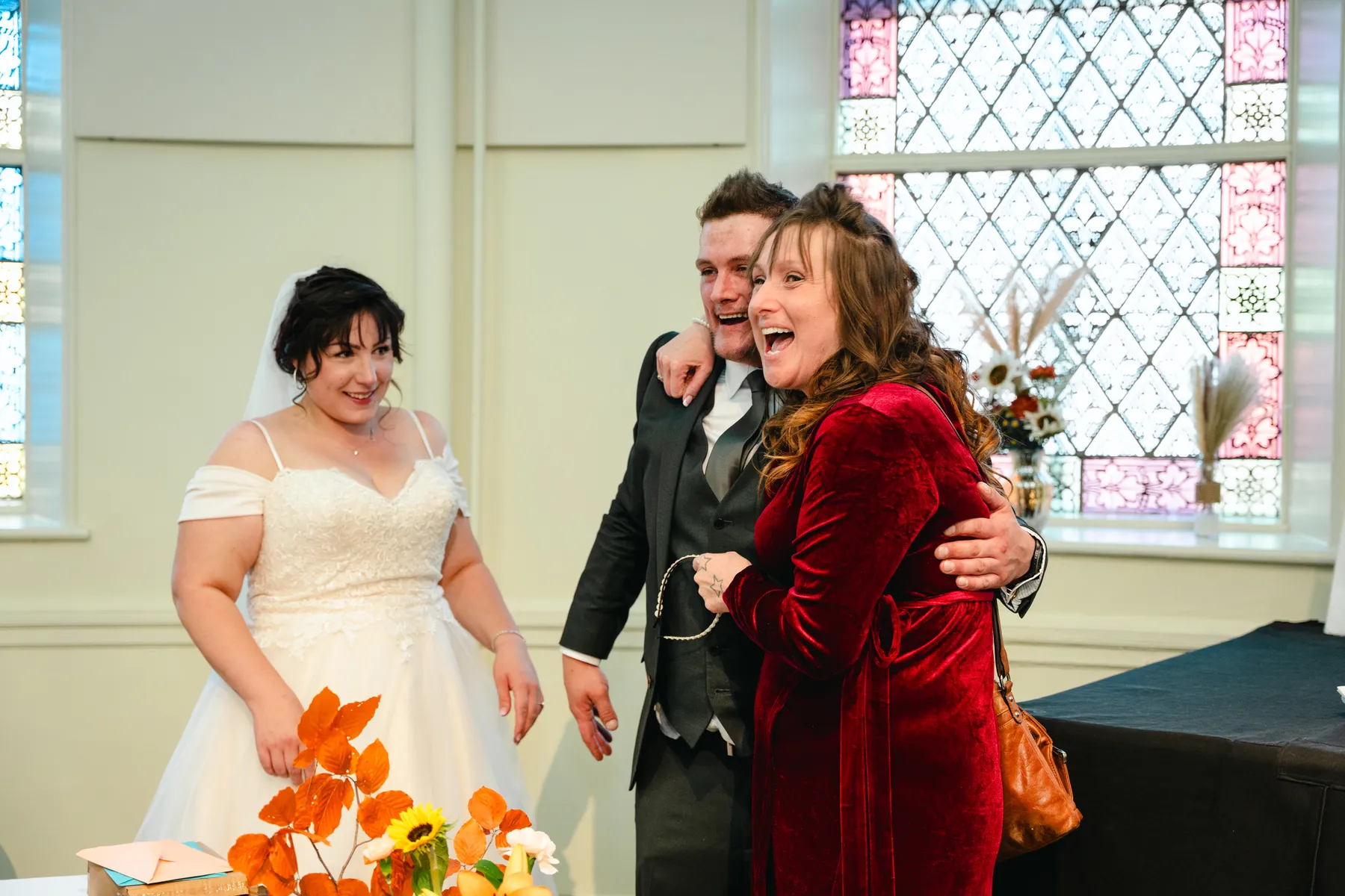 Guests giving reception speeches and toasts at Kody and Jaz’s wedding.